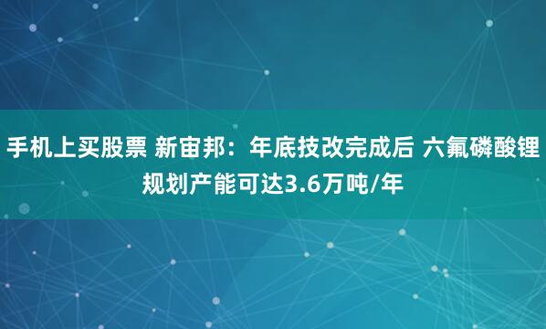 手机上买股票 新宙邦：年底技改完成后 六氟磷酸锂规划产能可达3.6万吨/年