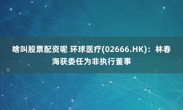 啥叫股票配资呢 环球医疗(02666.HK)：林春海获委任为非执行董事